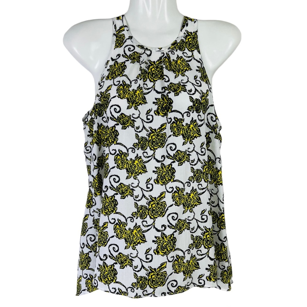 Cue Women’s Tank Top Floral White Yellow Office Relaxed Fit Size 6 (suit 8 also) - Picture 1 of 8